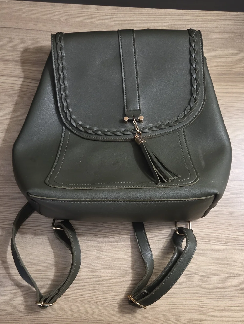 Imoshion Dark Olive Green Faux Leather Backpack with Tassel - Picture 1 of 4